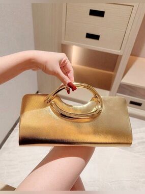 Gold Metallic Evening Clutch with Sculpted Handle - NWT